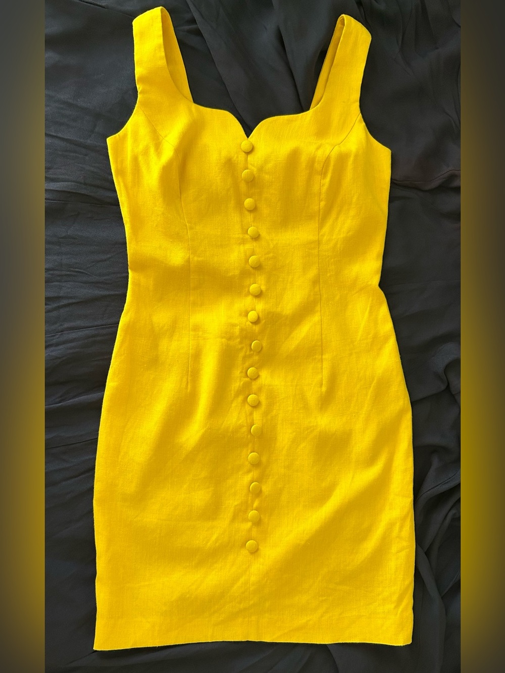 Vintage Donna Ricco Bright Yellow Button-Front Mini Dress Made in USA
